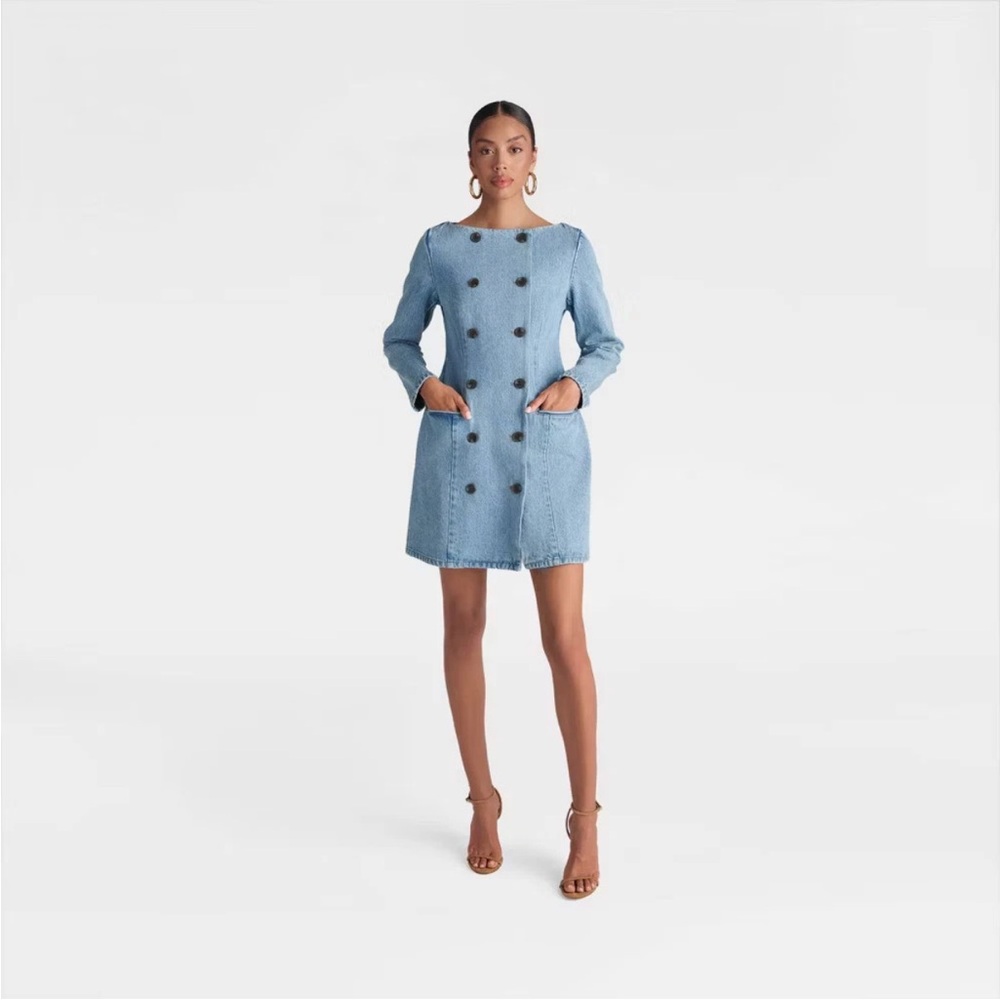 Double-Breasted Light Blue Denim Mini Dress